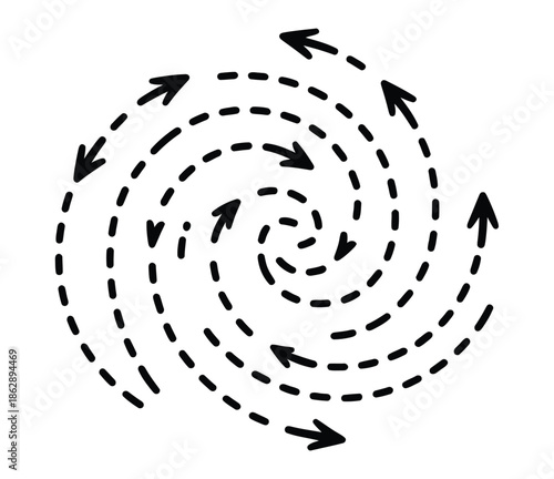 Swirling dashed arrow cycle diagram illustrates dynamic atmospheric.