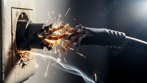 Electrical outlet with sparking and smoking cord plugged in