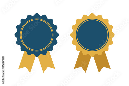 Two detailed award ribbons display empty blue centers for achievement.
