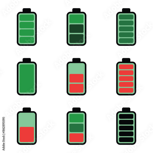 Nine battery icons display various power levels ranging from full to empty.