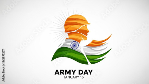Indian army day january 15th celebration logo with soldier helmet and india flag colors with patriotism and nationalism and military and indian culture