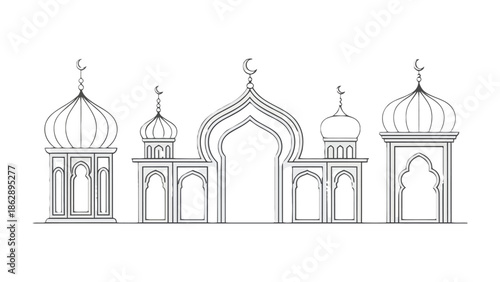 Architectural Ensemble in Silhouette: A serene outline of detailed architectural elements, showcasing the elegance of design, capturing the essence of cultural heritage and architectural beauty.