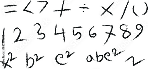 Mathematical equations and numbers handwritten