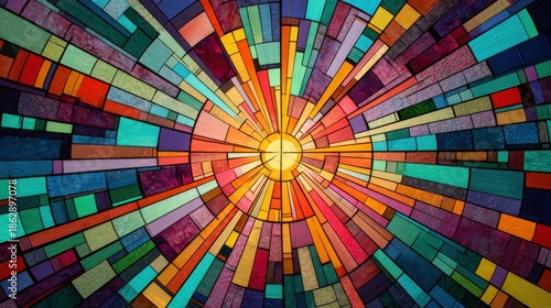 Colorful stained glass sunburst pattern abstract background