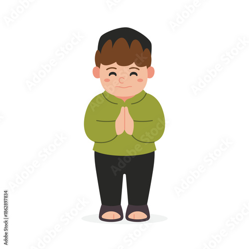 Muslim Boy Greeting with Salam Gesture Character Illustration