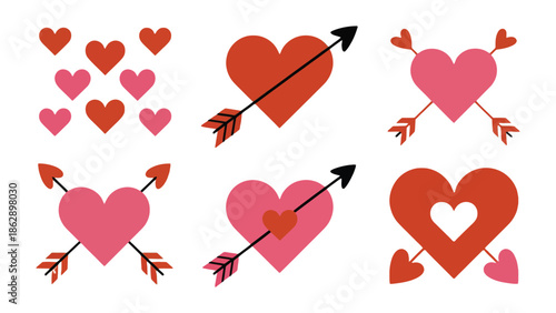 Love's Colorful Whispers: A collection of vibrant hearts and cupid's arrows dance across the canvas, celebrating the universal language of affection. Symbolizing romance and affection