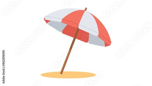 Striped beach umbrella placed in sand illustration