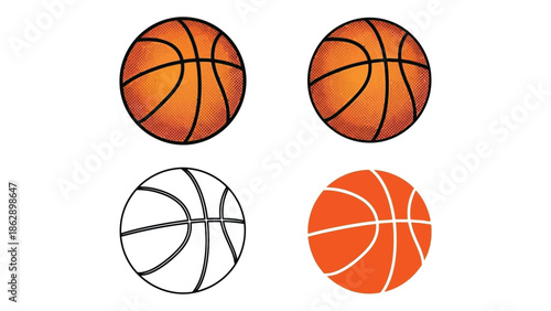 Basketball illustration set showing four distinct graphic styles