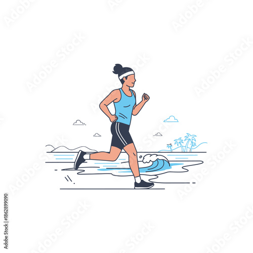 Woman jogging on the beach healthy lifestyle and fitness.