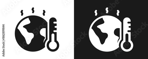 Global Warming Icon Set Glyph In White And Black Background