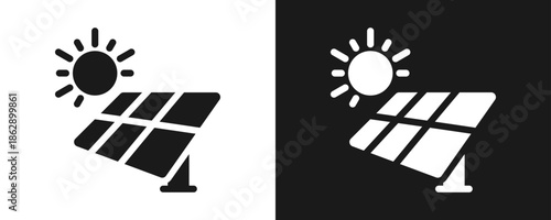Solar Power Icon Set Glyph In White And Black Background
