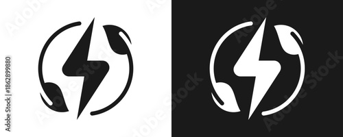 Green Energy Icon Set Glyph In White And Black Background