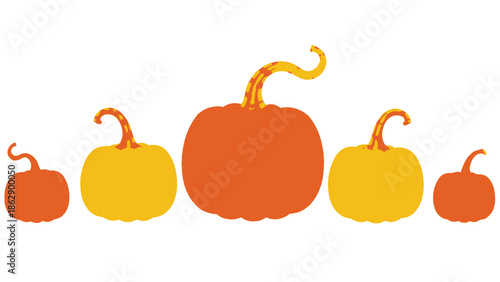 Row of stylized pumpkins in different sizes and colors