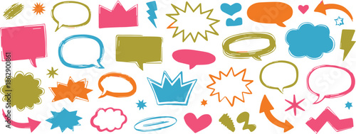 speech bubble hand drawn dialog callouts stickers and icons set