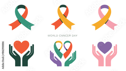 Ribbon of Hope: A collection of vibrant ribbons and hearts, symbolizing various cancer awareness causes, each representing strength and solidarity. 