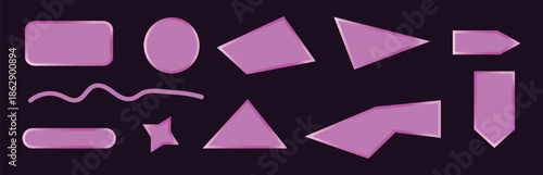 Geometric shapes in purple on black background