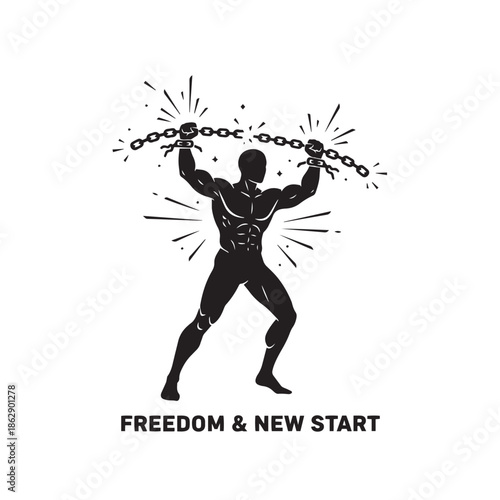 silhouette of person breaking chain freedom concept white background