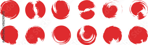 brushstroke emblem pack red logo abstract circle set