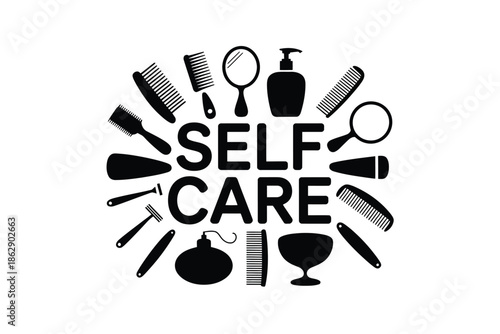 Self care icons surround personal hygiene concept graphic elements clearly.