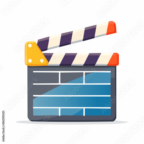 Classic movie clapboard, a tool used in filmmaking to signal scene changes and camera takes, indicating the start of production