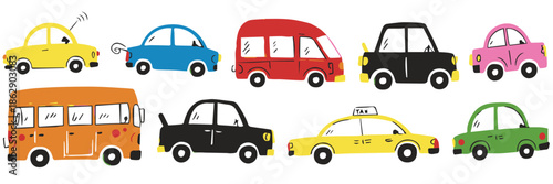 car vector illustration of ten transport icons for kids learning