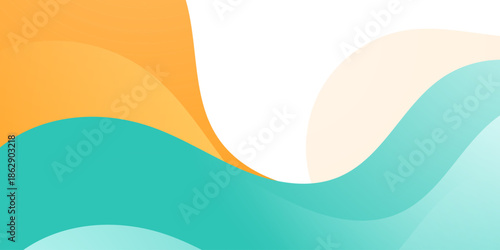 Abstract papercut wave background design. Simple fluid banner colorful orange and green color shapes pattern on white background. Bright horizontal banner style.