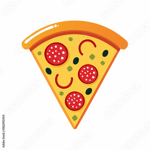 Delicious Slice of Pepperoni Pizza with Olives and Cheese, Illustrated Icon
