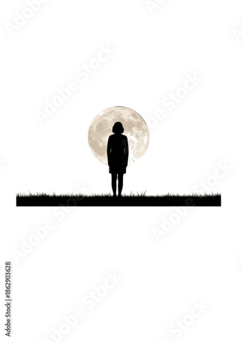Me Moon Solo Travel Silhouette for Women Over 50 and Restorative Retreats Transformative Personal Growth and Independence Concept Vector