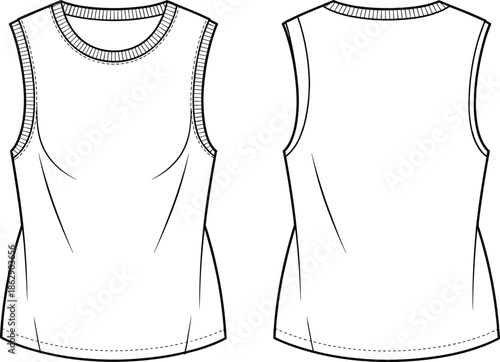 Blank White Apparel Mockup Template Collection Featuring T-Shirts Summer Dresses Button Down Long Sleeve Shirts Skinny Jeans and Tank Tops Technical Vector