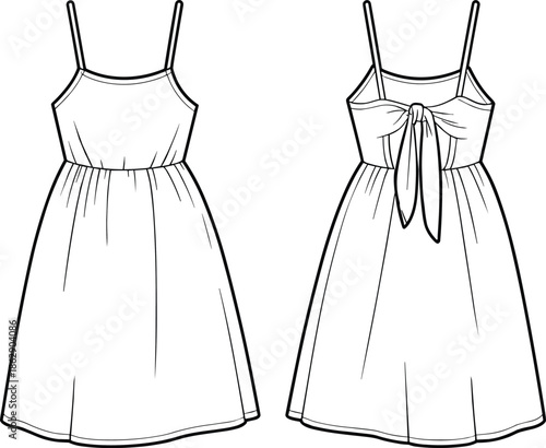 Blank White Apparel Mockup Template Set Including T-Shirts and Summer Dress Front Back View Technical Vector Illustration for Fashion Design and Branding