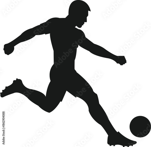 Silhouette of a soccer player kicking the ball in a dynamic action pose