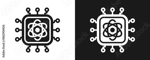 Quantum Tech Icon Set Glyph In White And Black Background