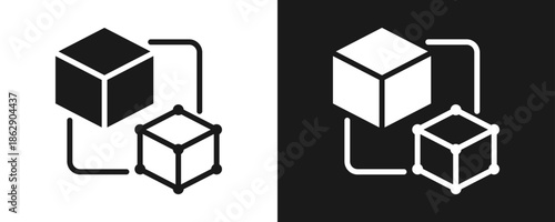 Digital Twin Icon Set Glyph In White And Black Background
