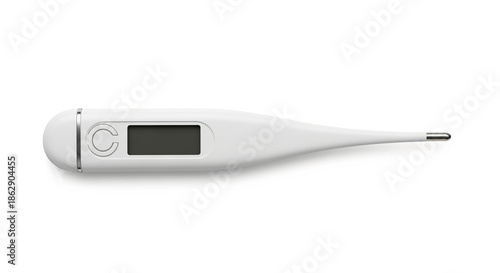 A white digital thermometer on a plain background for medical use