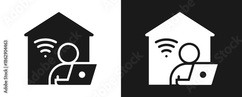 Remote Work Icon Set Glyph In White And Black Background