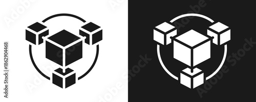 Blockchain Icon Set Glyph In White And Black Background