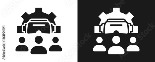 Augmented Team Icon Set Glyph In White And Black Background