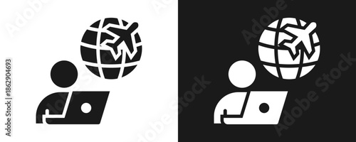 Digital Nomad Icon Set Glyph In White And Black Background
