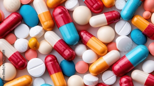 A vibrant assortment of colorful capsules and pills neatly arranged, illustrating the diverse forms of medicinal substances, highlighting the critical role of pharmaceuticals in healthcare.