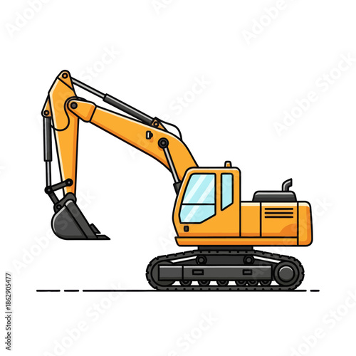 Yellow Excavator Construction Vehicle Illustration