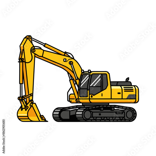 Yellow excavator machine on white background