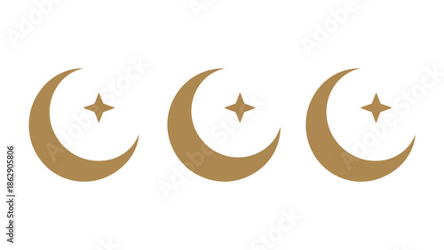 Celestial Trio: Three golden crescents and stars align in a harmonious arrangement, evoking a sense of wonder and serenity. 