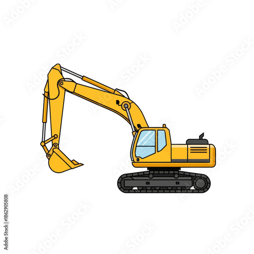 Yellow Excavator Construction Vehicle, Heavy Machinery, Crawler Type