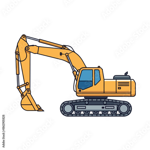 Yellow Excavator Illustration Isolated on White Background