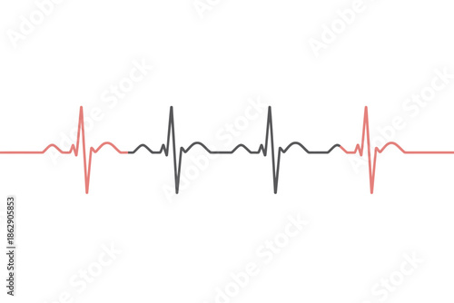 Electrocardiogram line alternates red and black tracing representing vital.