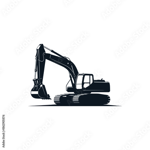 Heavy Excavator Machine Silhouette, Construction Vehicle Vector Art