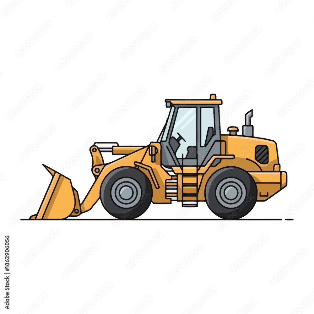 Fototapeta premium Yellow Wheel Loader Construction Vehicle Flat Icon