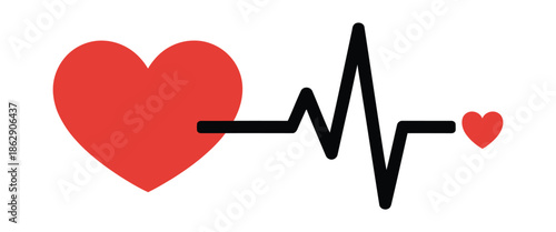 Red heart connected to a cardiogram line symbolizes life's vital rhythm.