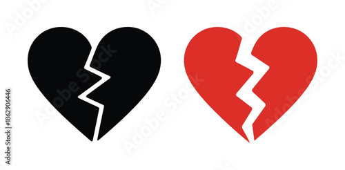 Black and red broken heart icons illustrate concepts of relational separation.