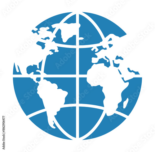 Global map graphic shows latitude and longitude lines within a solid blue.